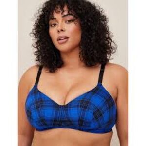 Torrid Curve blue & black plaid full coverage no wire bra, 48B.